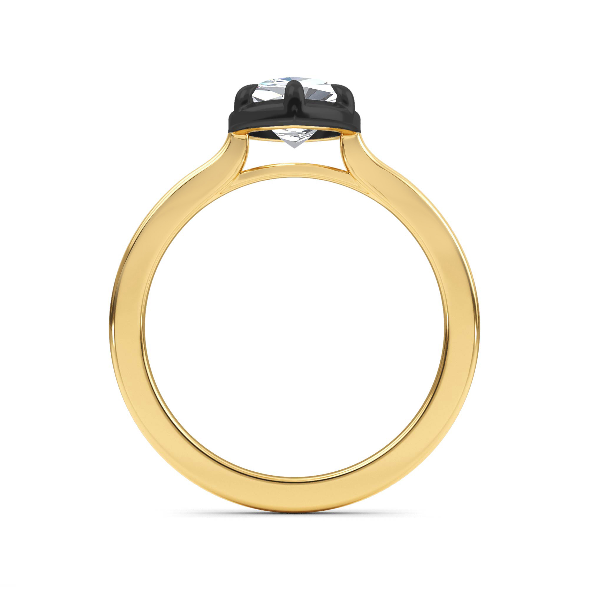 Loom, Four Prong Marquise Solitaire, Black Rhodium Head in Yellow Gold, marquise, plain background, alternate view