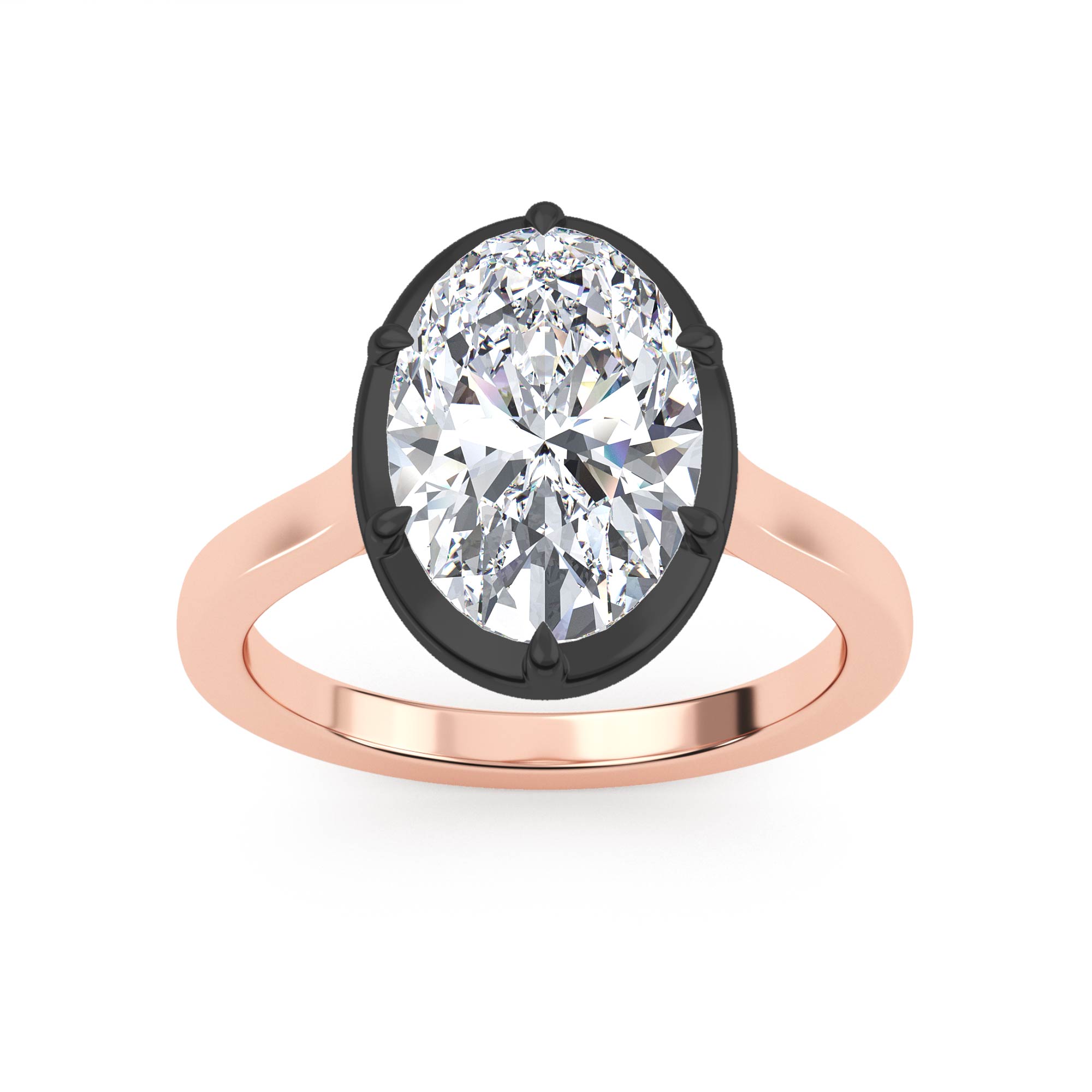 Kestrel, Four Prong Oval Solitaire, Black Rhodium Head in Rose Gold, oval, plain background