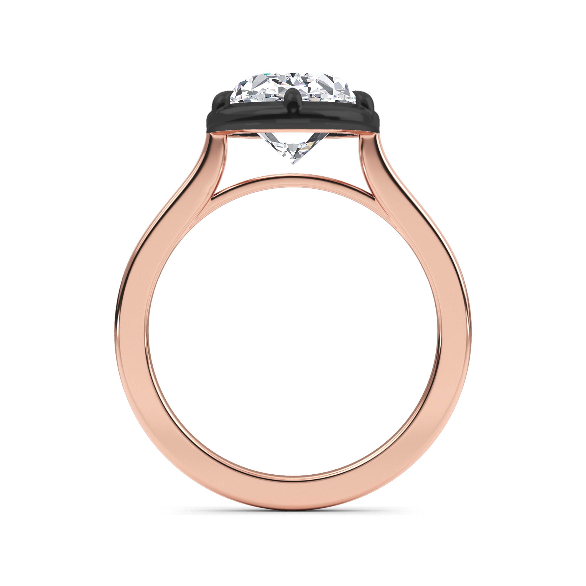 Kestrel, Four Prong Oval Solitaire, Black Rhodium Head in Rose Gold, oval, plain background, alternate view