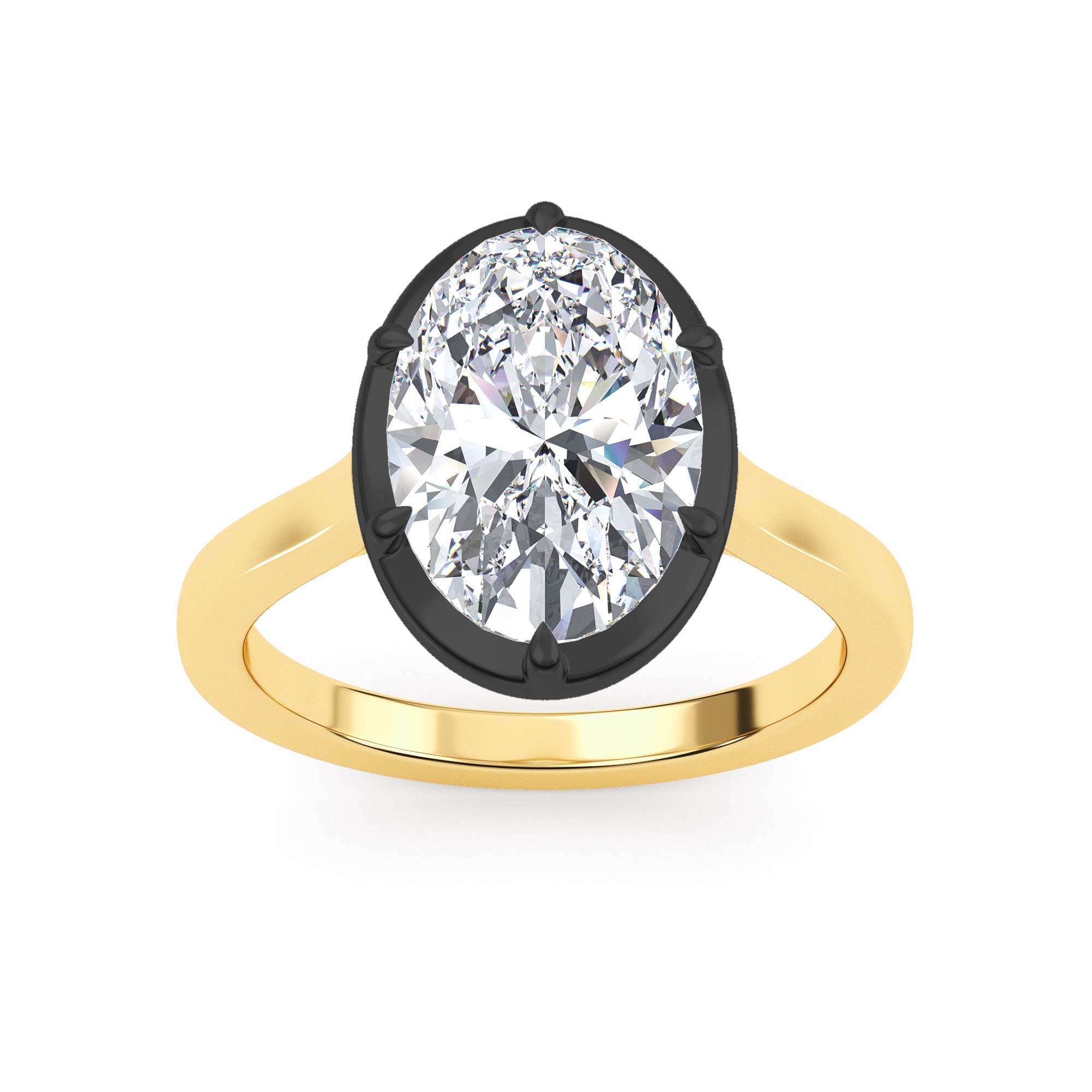Kestrel, Four Prong Oval Solitaire, Black Rhodium Head in Yellow Gold, oval, plain background
