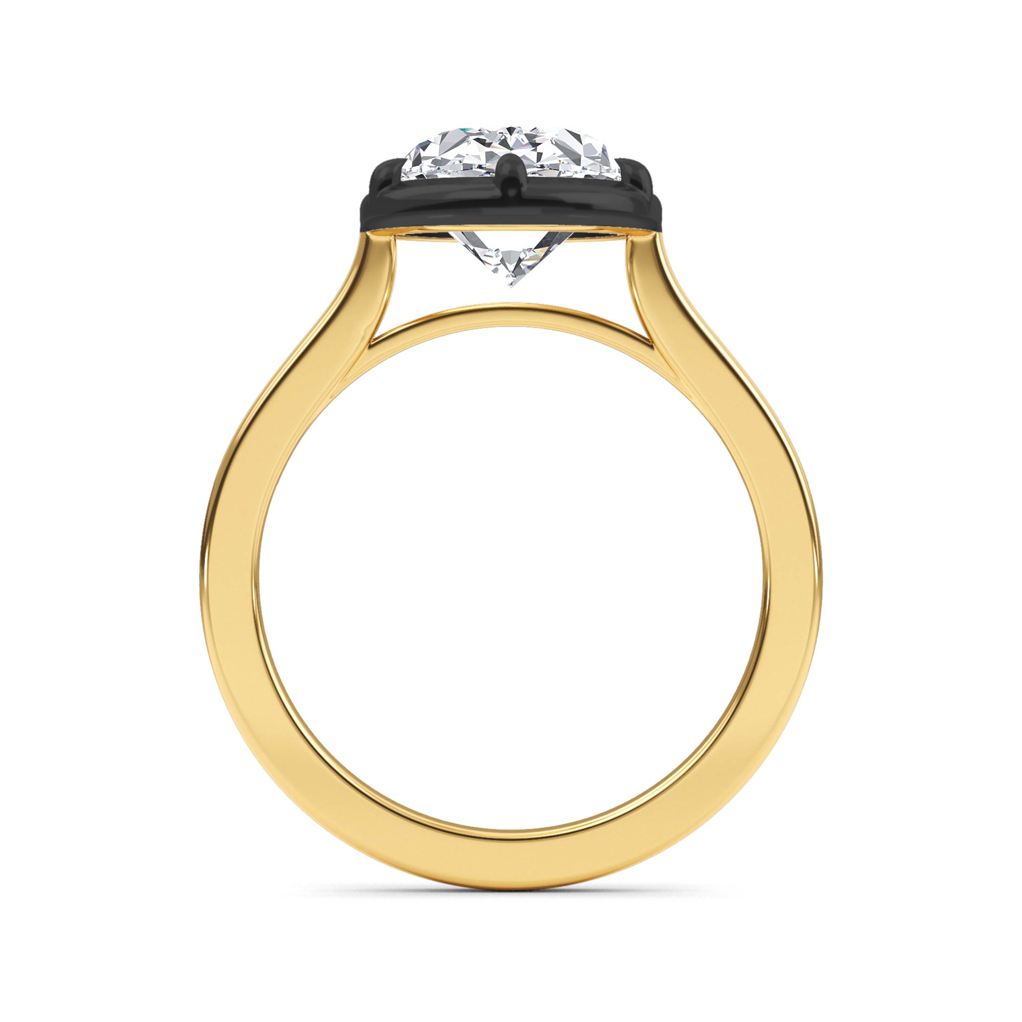 Kestrel, Four Prong Oval Solitaire, Black Rhodium Head in Yellow Gold, oval, plain background, alternate view