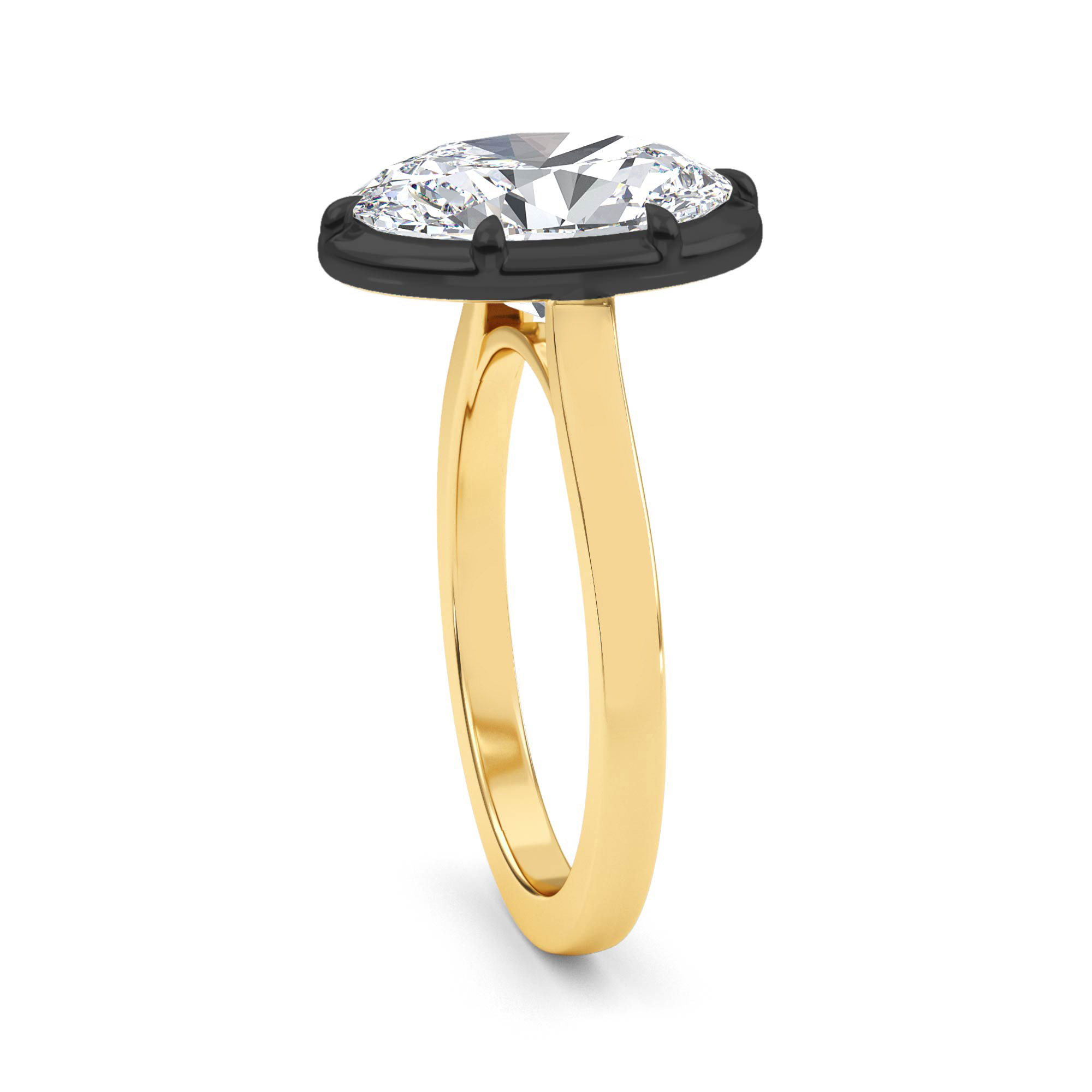 Kestrel, Four Prong Oval Solitaire, Black Rhodium Head in Yellow Gold, oval, plain background, alternate view