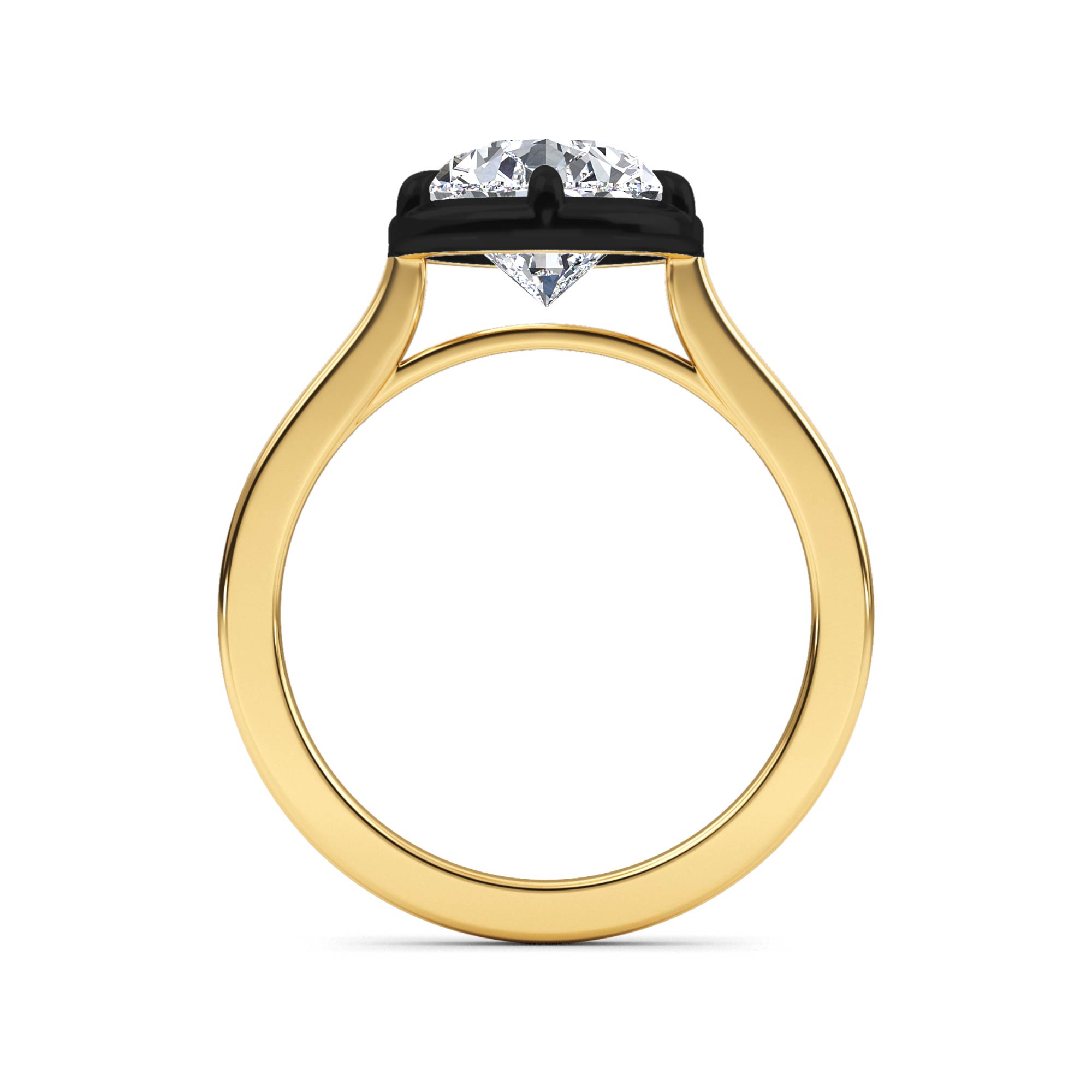 Larch, Five Prong Pear Solitaire, Black Rhodium Head in Yellow Gold, pear, plain background, alternate view