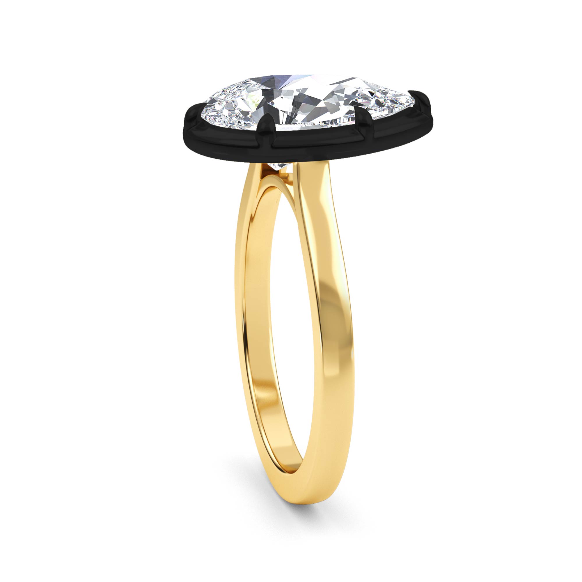 Larch, Five Prong Pear Solitaire, Black Rhodium Head in Yellow Gold, pear, plain background, alternate view