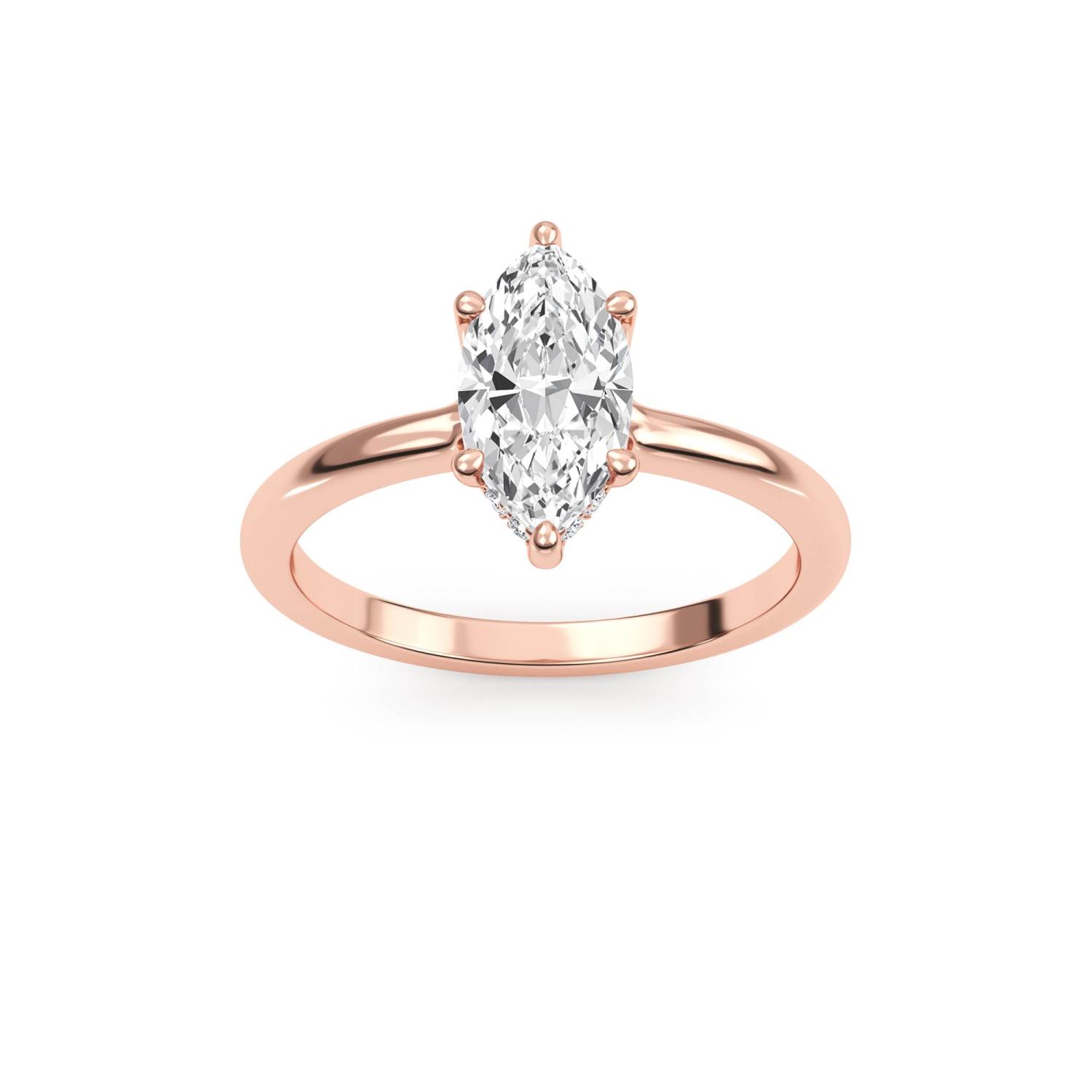 Krista, Six Prong Marquise Solitaire, Hidden Halo, Fine Cathedral Band in Rose Gold, marquise, plain background