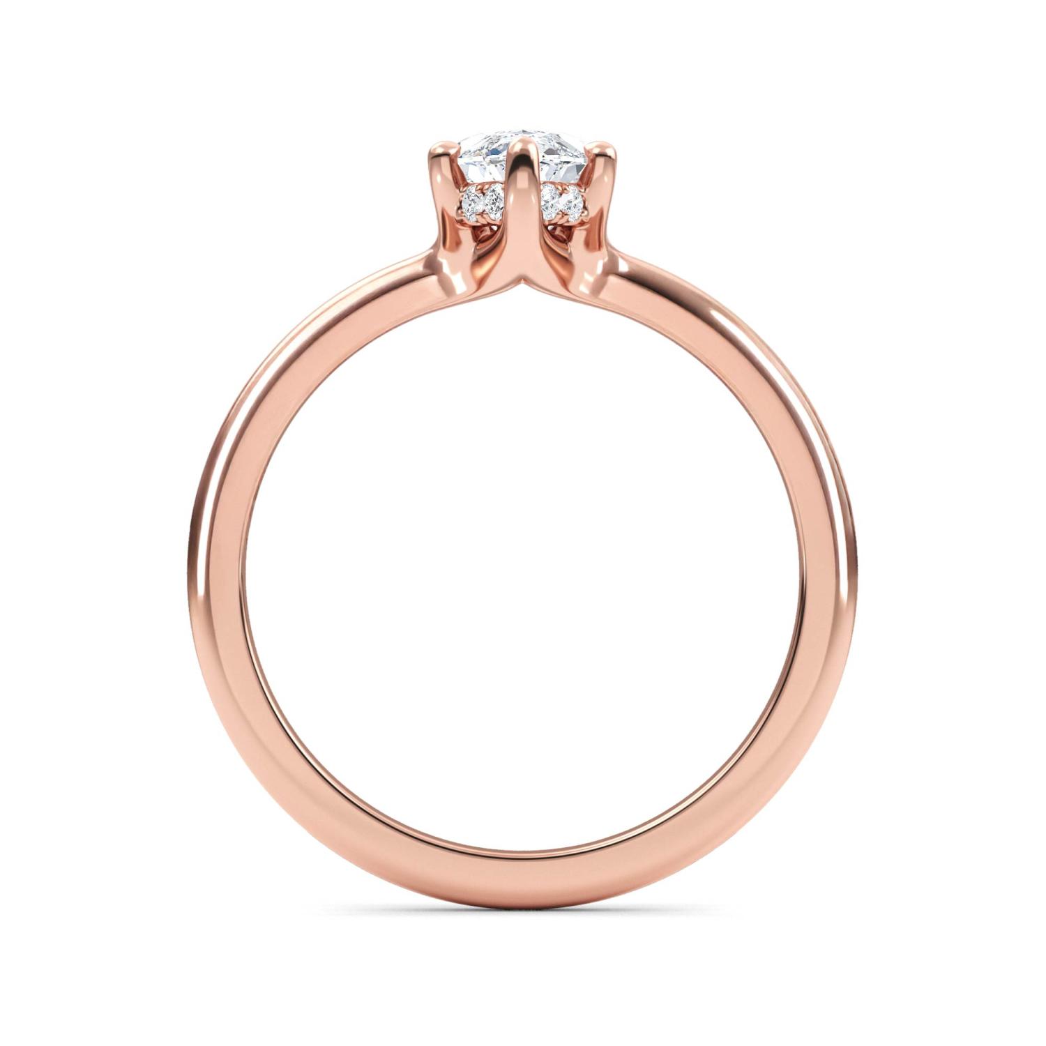 Krista, Six Prong Marquise Solitaire, Hidden Halo, Fine Cathedral Band in Rose Gold, marquise, plain background, alternate view