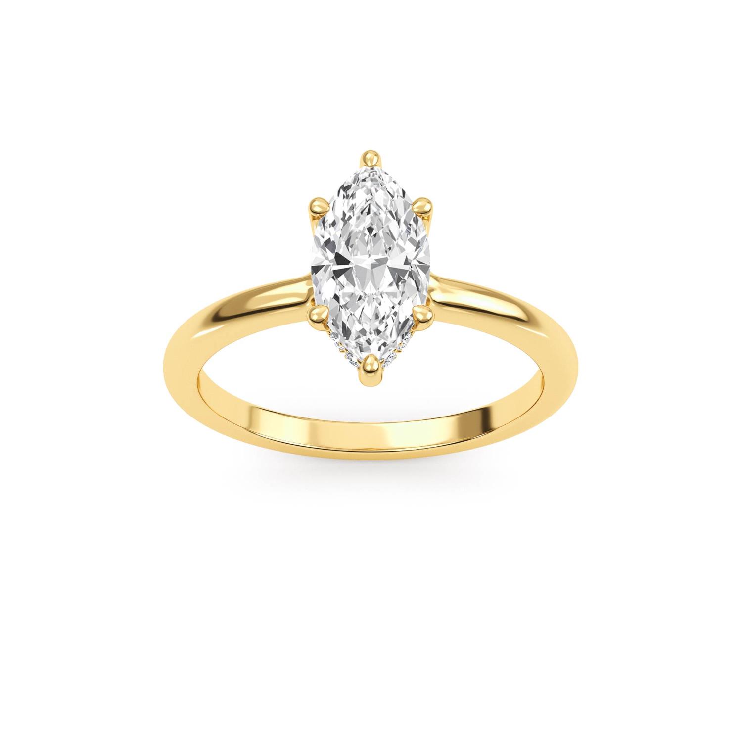 Mist, Four Prong Marquise Solitaire, Hidden Halo in Yellow Gold, marquise, plain background