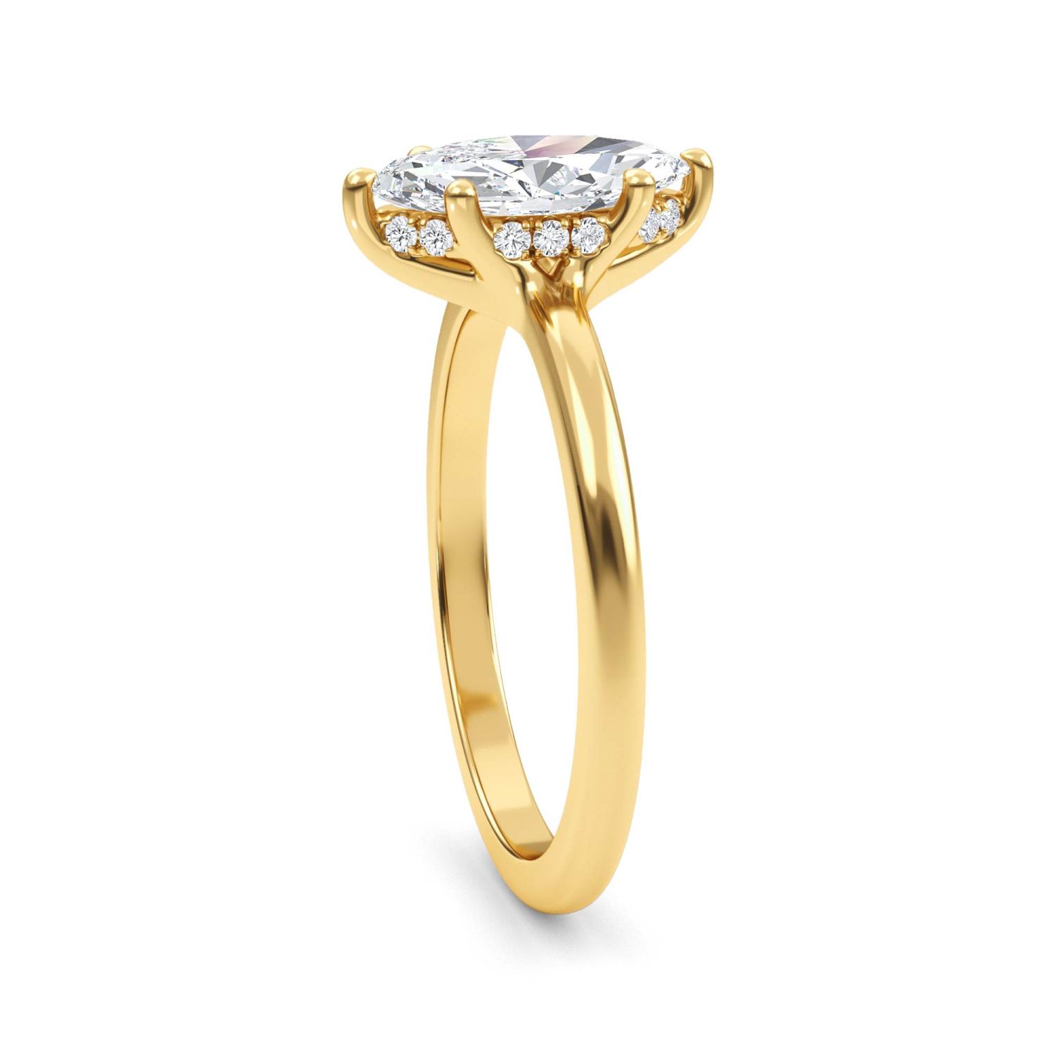 Mist, Four Prong Marquise Solitaire, Hidden Halo in Yellow Gold, marquise, plain background, alternate view