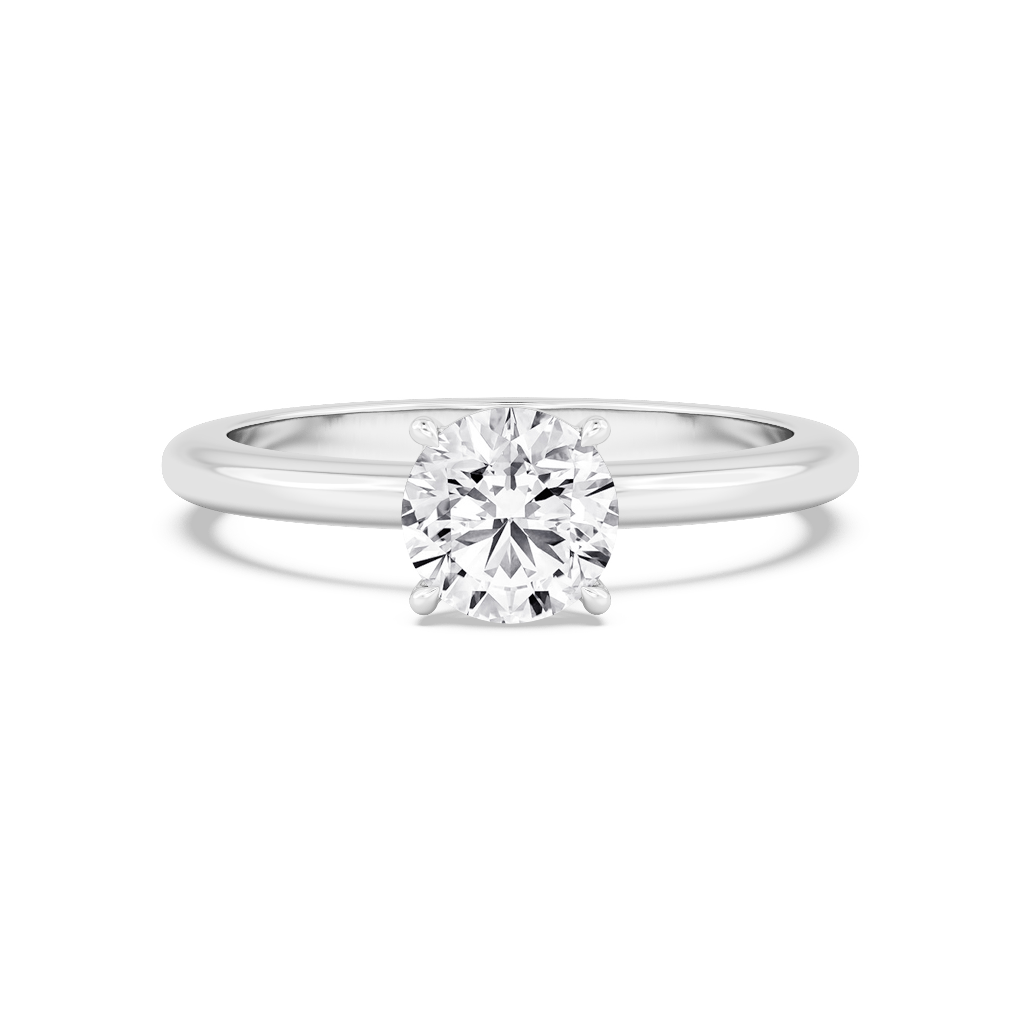 Mist, Four Prong Round Solitaire, Fine Band in White Gold, round, plain background