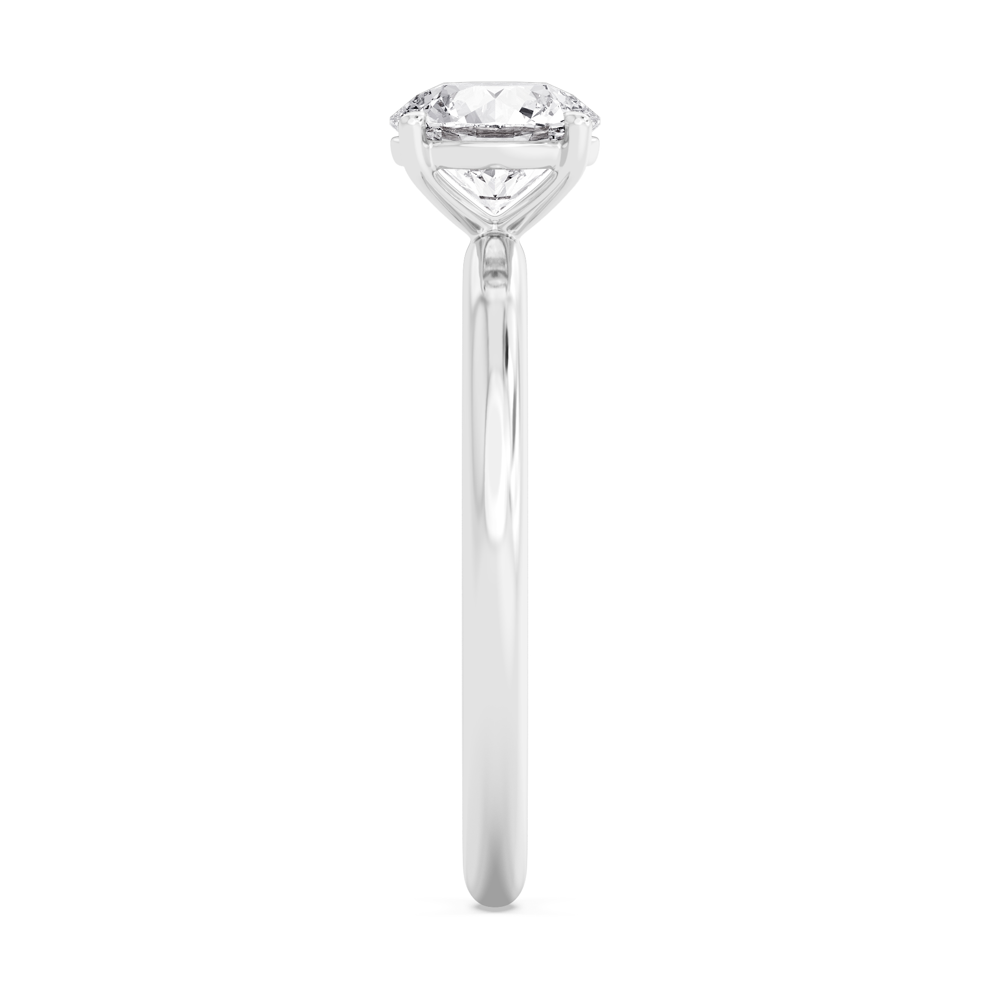 Mist, Four Prong Round Solitaire, Fine Band in White Gold, round, plain background, alternate view