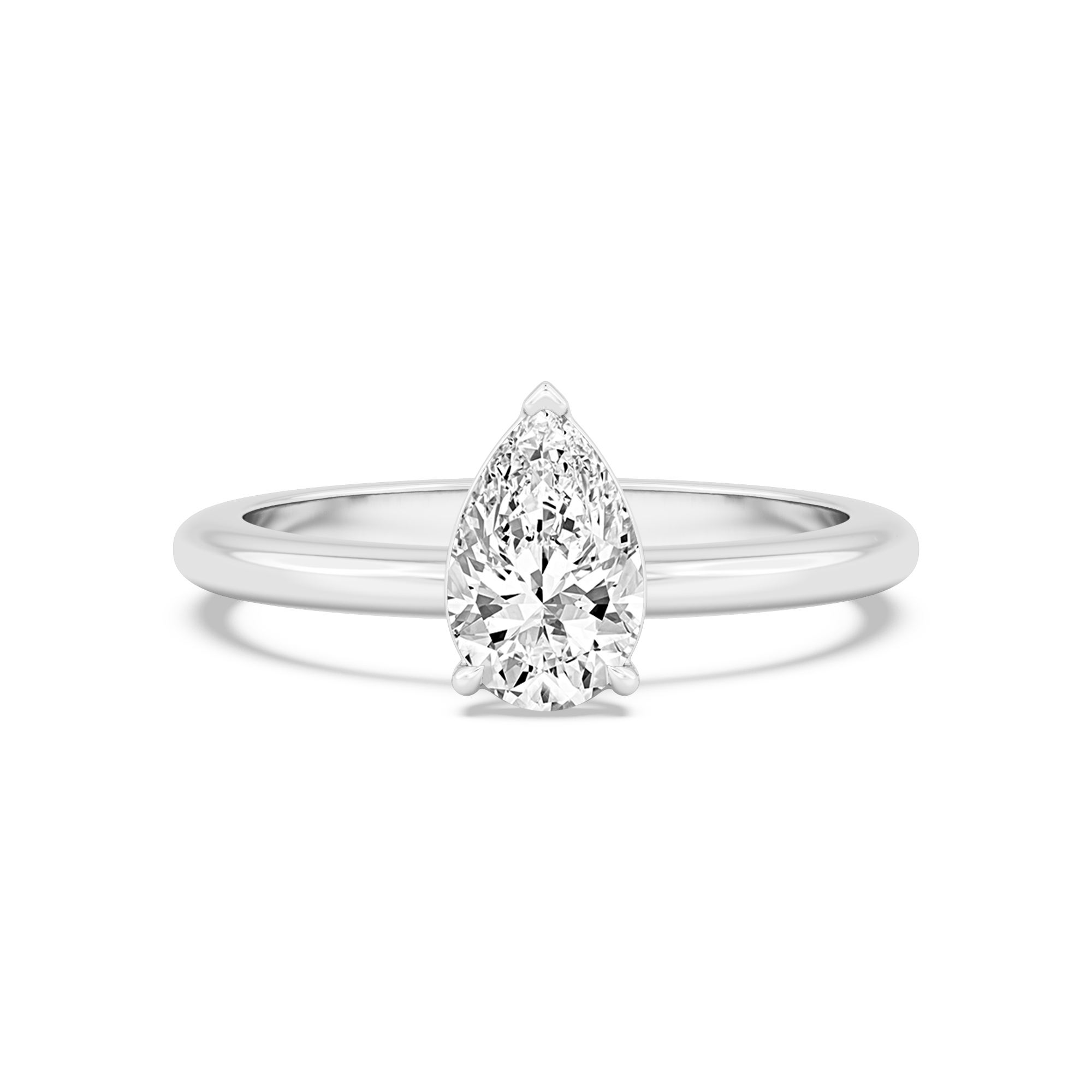 Pollen, Five Prong Pear Solitaire in White Gold, pear, plain background