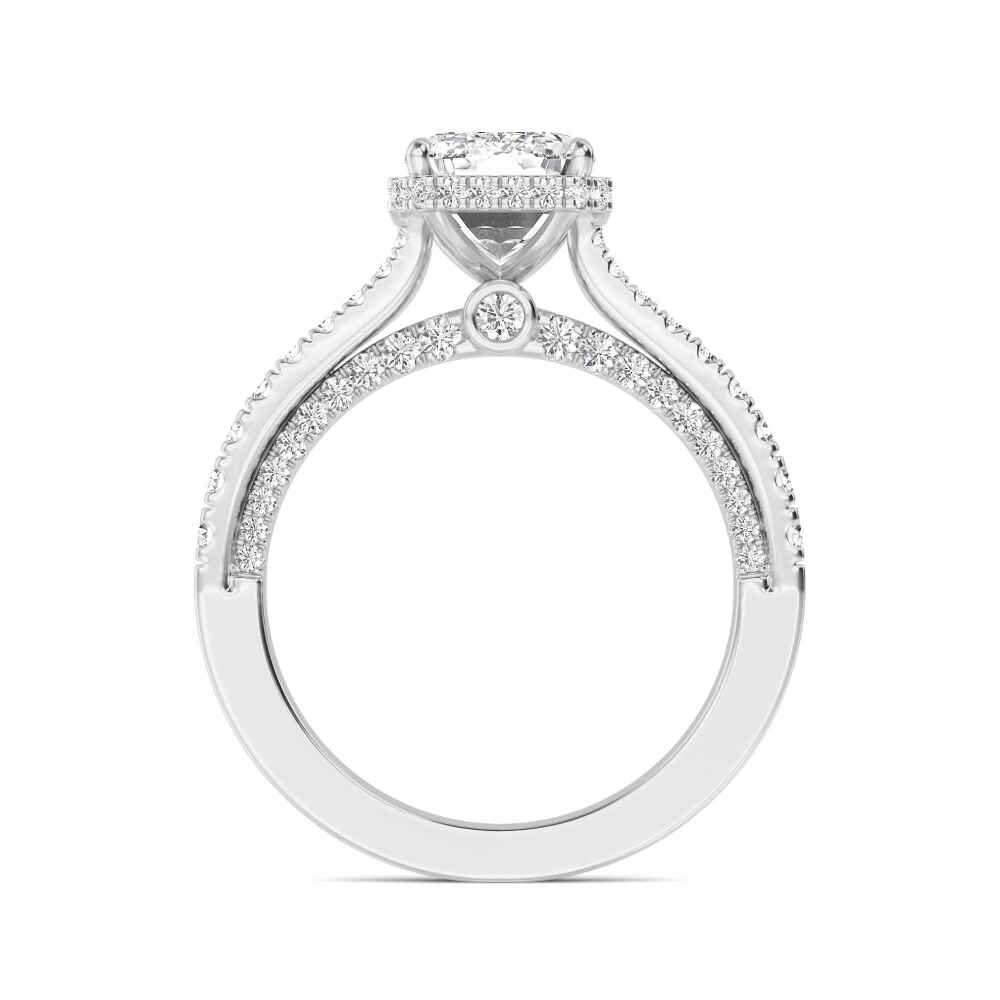 Tarn, Four Prong Emerald Solitaire, Pavé Band in White Gold, emerald, plain background, alternate view