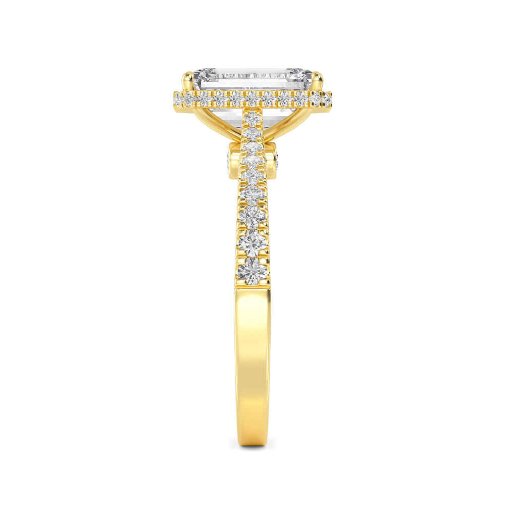 Tarn, Emerald Halo, Pavé Split Shank in Yellow Gold, emerald, plain background, alternate view
