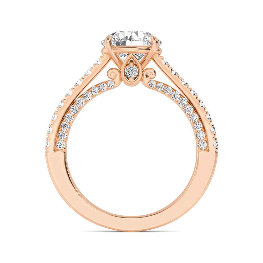 Verge, Four Prong Round Solitaire, Pavé Band in Rose Gold, round, plain background, alternate view