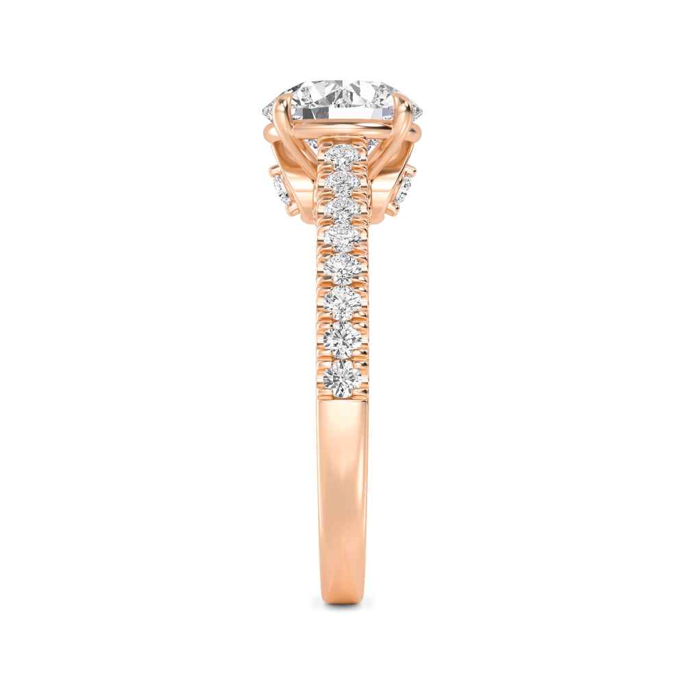 Verge, Four Prong Round Solitaire, Pavé Band in Rose Gold, round, plain background, alternate view