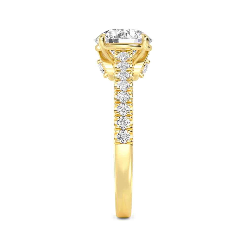 Verge, Four Prong Round Solitaire, Split Two-Row Pavé Band in Yellow Gold, round, plain background, alternate view