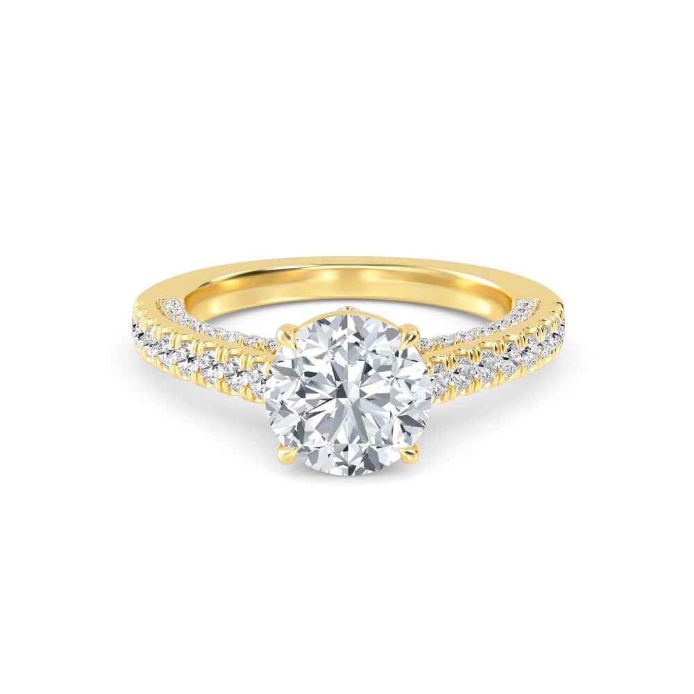 Ochre, Four Prong Oval Solitaire, Pavé Band in Yellow Gold, oval, plain background