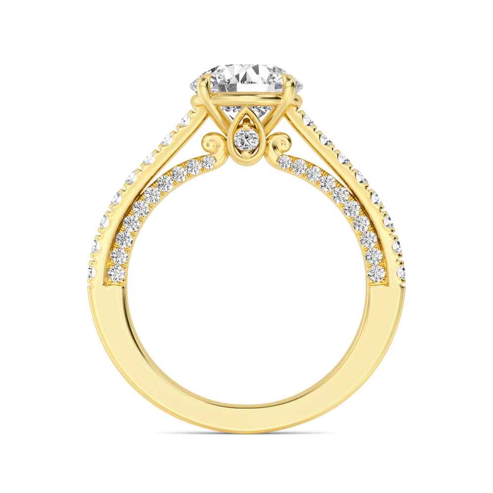 Ochre, Four Prong Oval Solitaire, Pavé Band in Yellow Gold, oval, plain background, alternate view