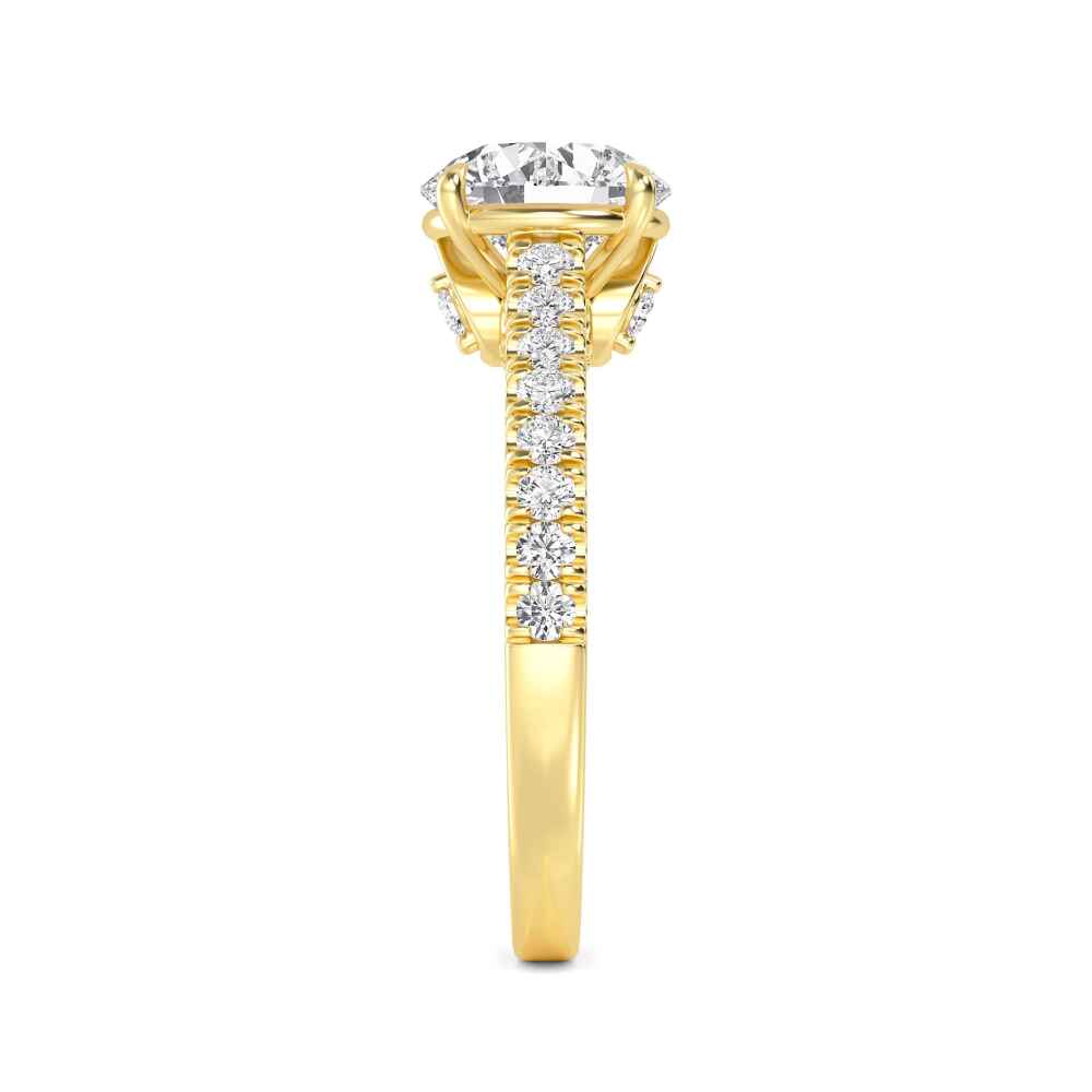 Ochre, Four Prong Oval Solitaire, Pavé Band in Yellow Gold, oval, plain background, alternate view