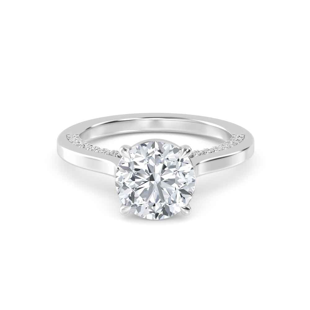 Wick, Four Prong Round Solitaire, Pavé Band in White Gold, round, plain background