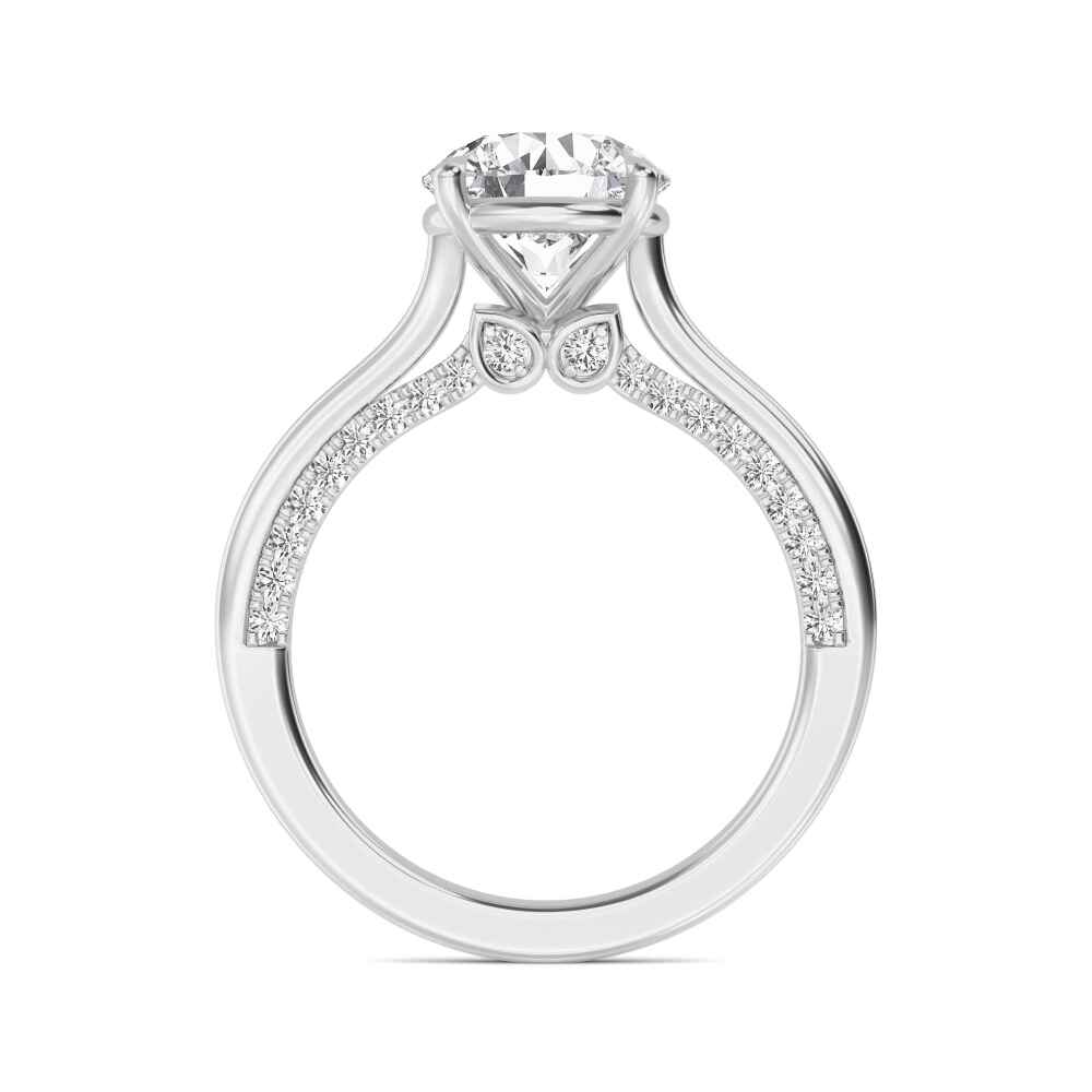 Wick, Four Prong Round Solitaire, Pavé Band in White Gold, round, plain background, alternate view
