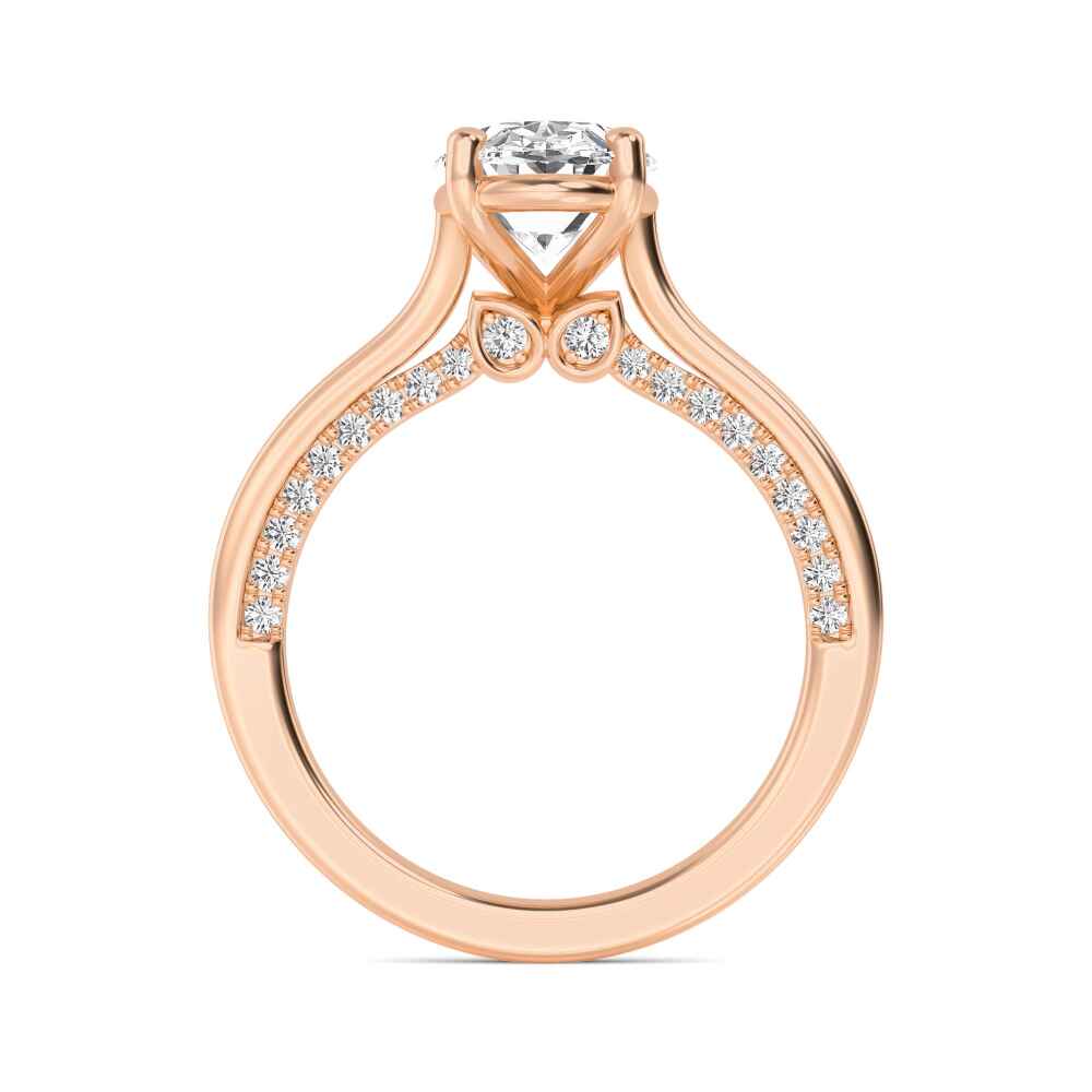 Tern, Four Prong Oval Solitaire, Pavé Band in Rose Gold, oval, plain background, alternate view