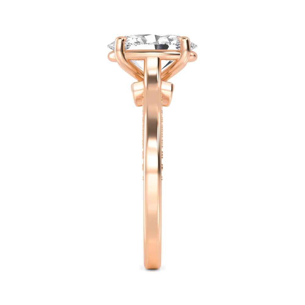 Tern, Four Prong Oval Solitaire, Pavé Band in Rose Gold, oval, plain background, alternate view