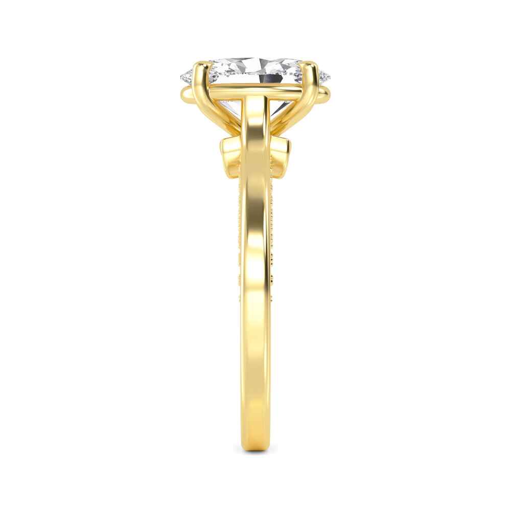 Tern, Four Prong Oval Solitaire, Edge-Set Pavé Band in Yellow Gold, oval, plain background, alternate view