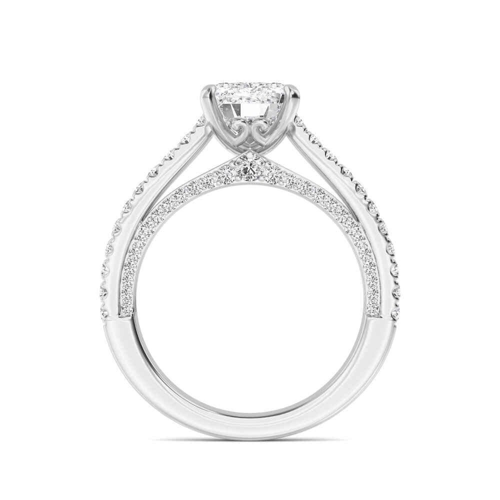 Alder, Four Prong Emerald Solitaire, Pavé Band, Split Shank in White Gold, emerald, plain background, alternate view