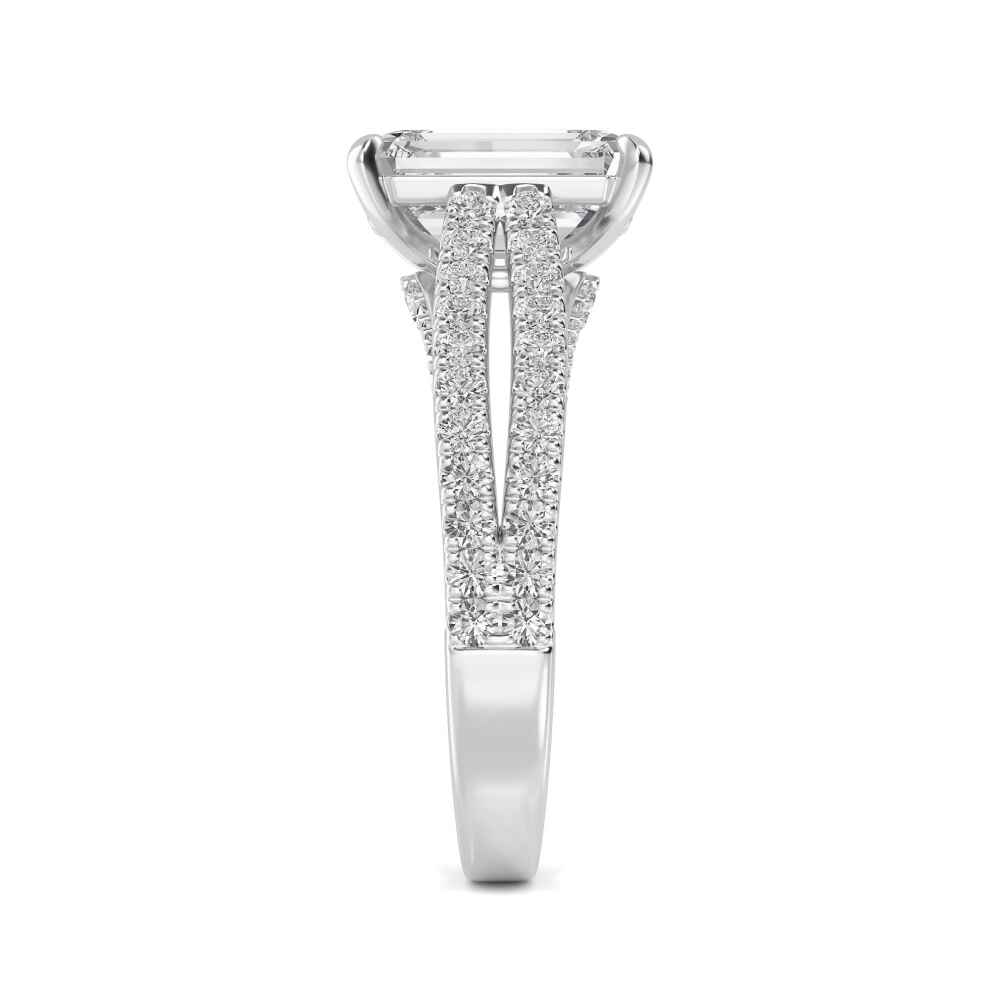 Alder, Four Prong Emerald Solitaire, Pavé Band, Split Shank in White Gold, emerald, plain background, alternate view