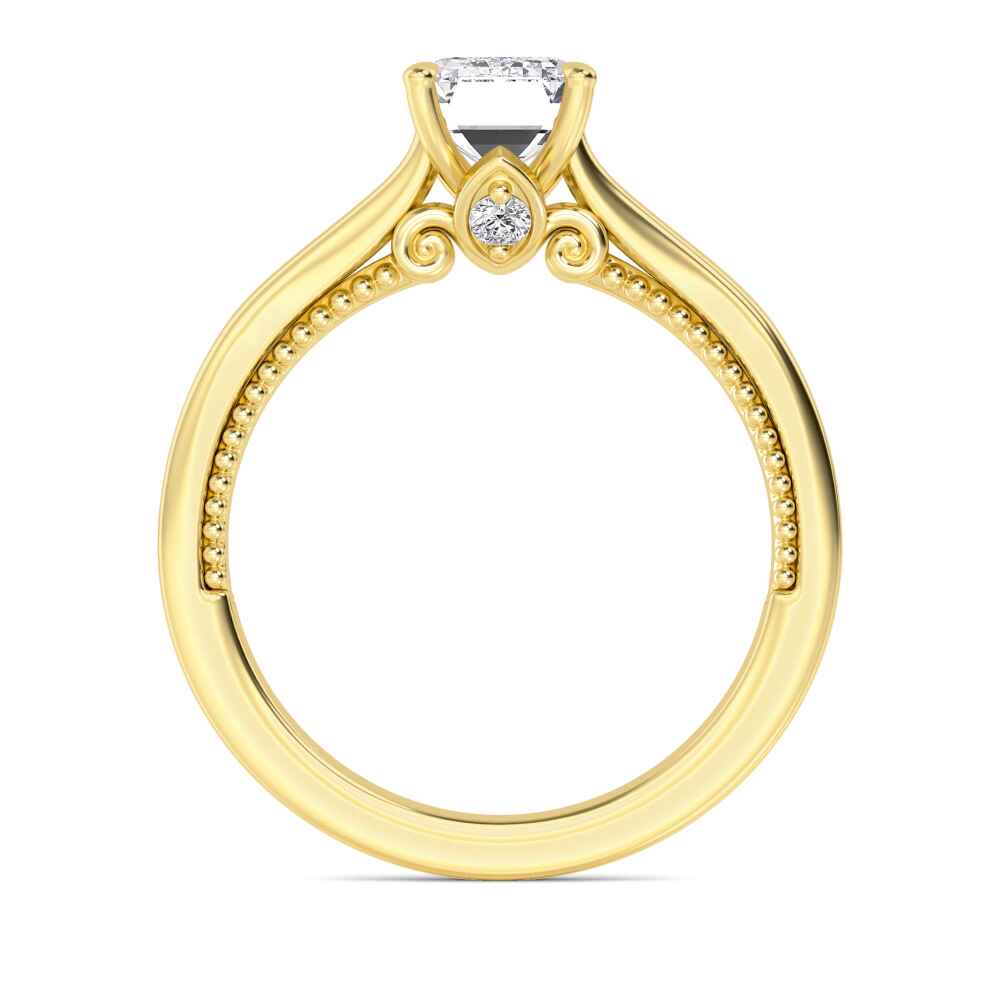 Bay, Four Prong Emerald Solitaire, Split Shank in Yellow Gold, emerald, plain background, alternate view