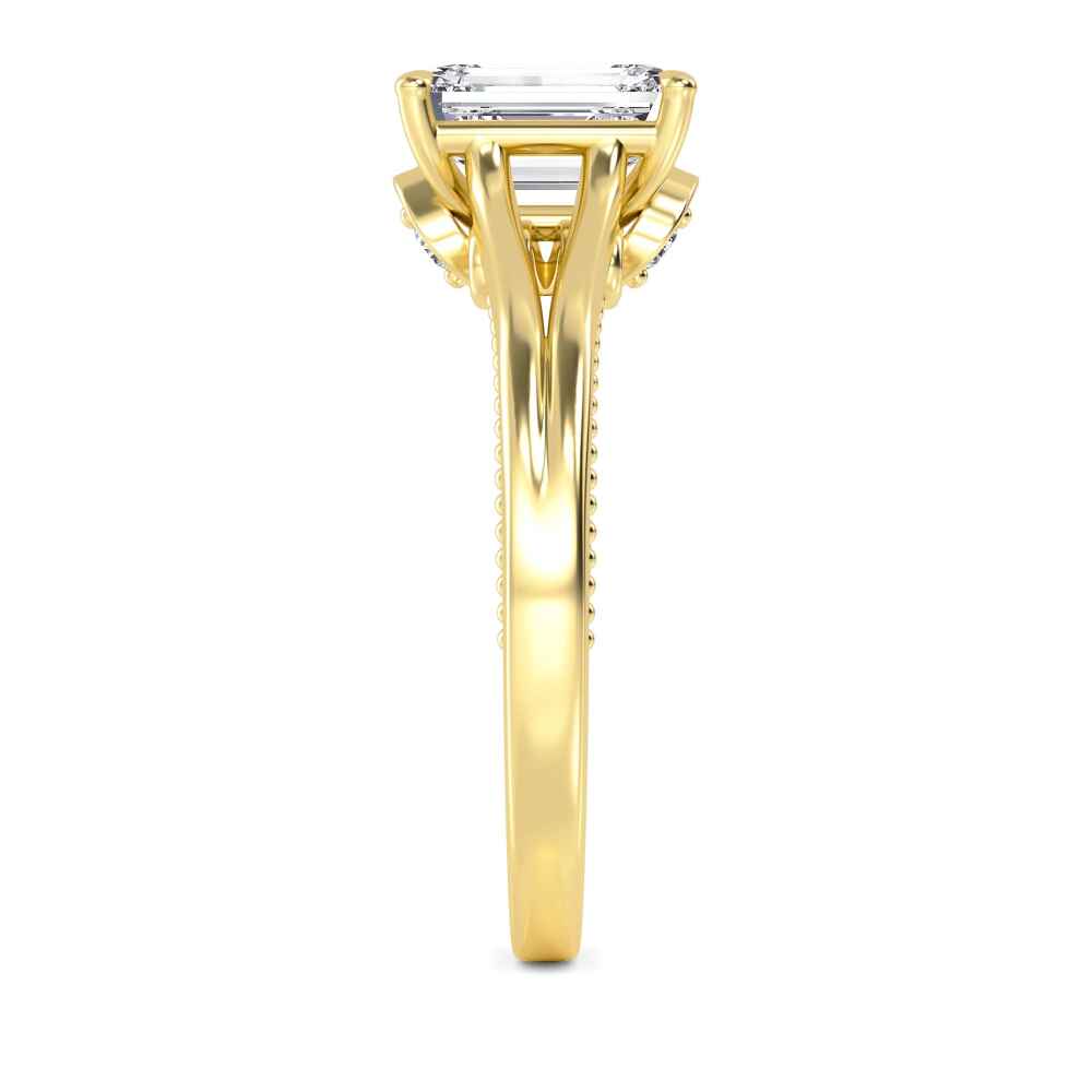 Bay, Four Prong Emerald Solitaire, Split Shank in Yellow Gold, emerald, plain background, alternate view