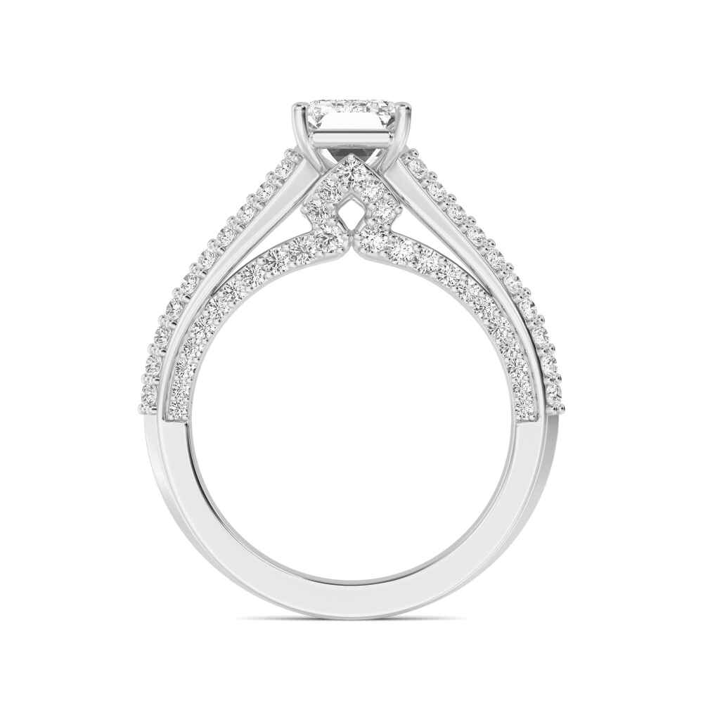 Eave, Four Prong Emerald Solitaire, Pavé Band in White Gold, emerald, plain background, alternate view
