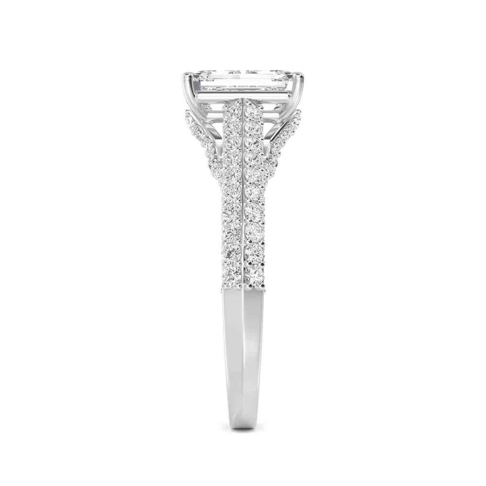 Eave, Four Prong Emerald Solitaire, Pavé Band in White Gold, emerald, plain background, alternate view