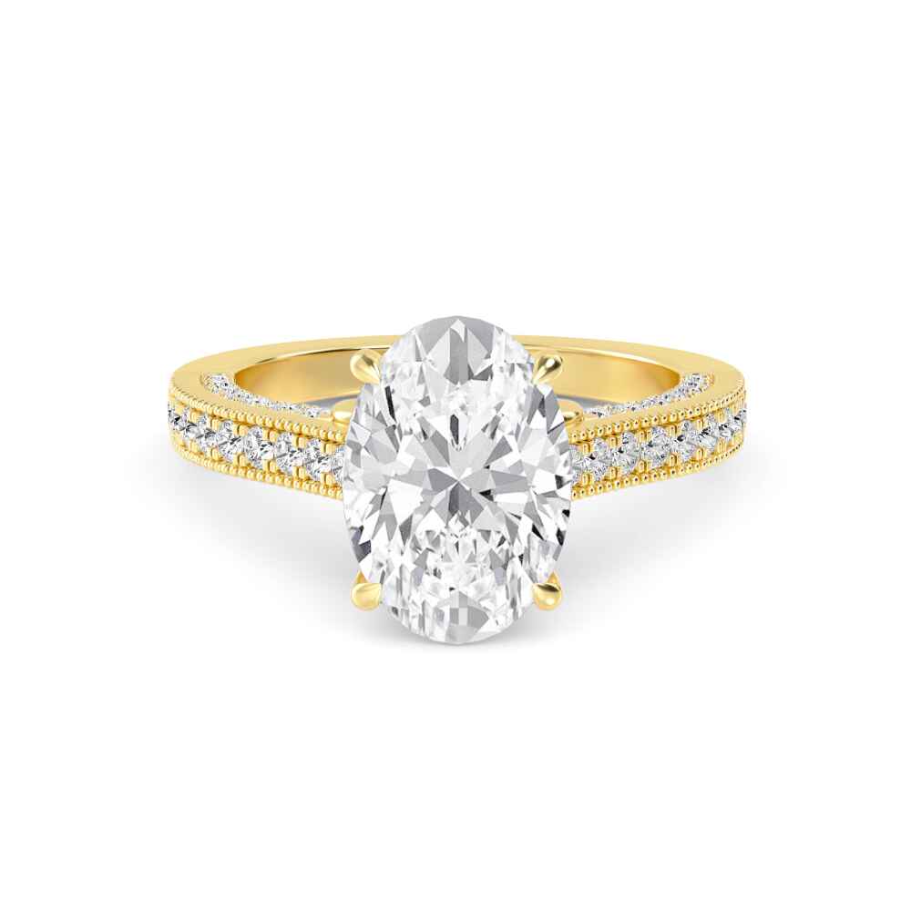 Fold, Four Prong Oval Solitaire, Pavé Band in Yellow Gold, oval, plain background