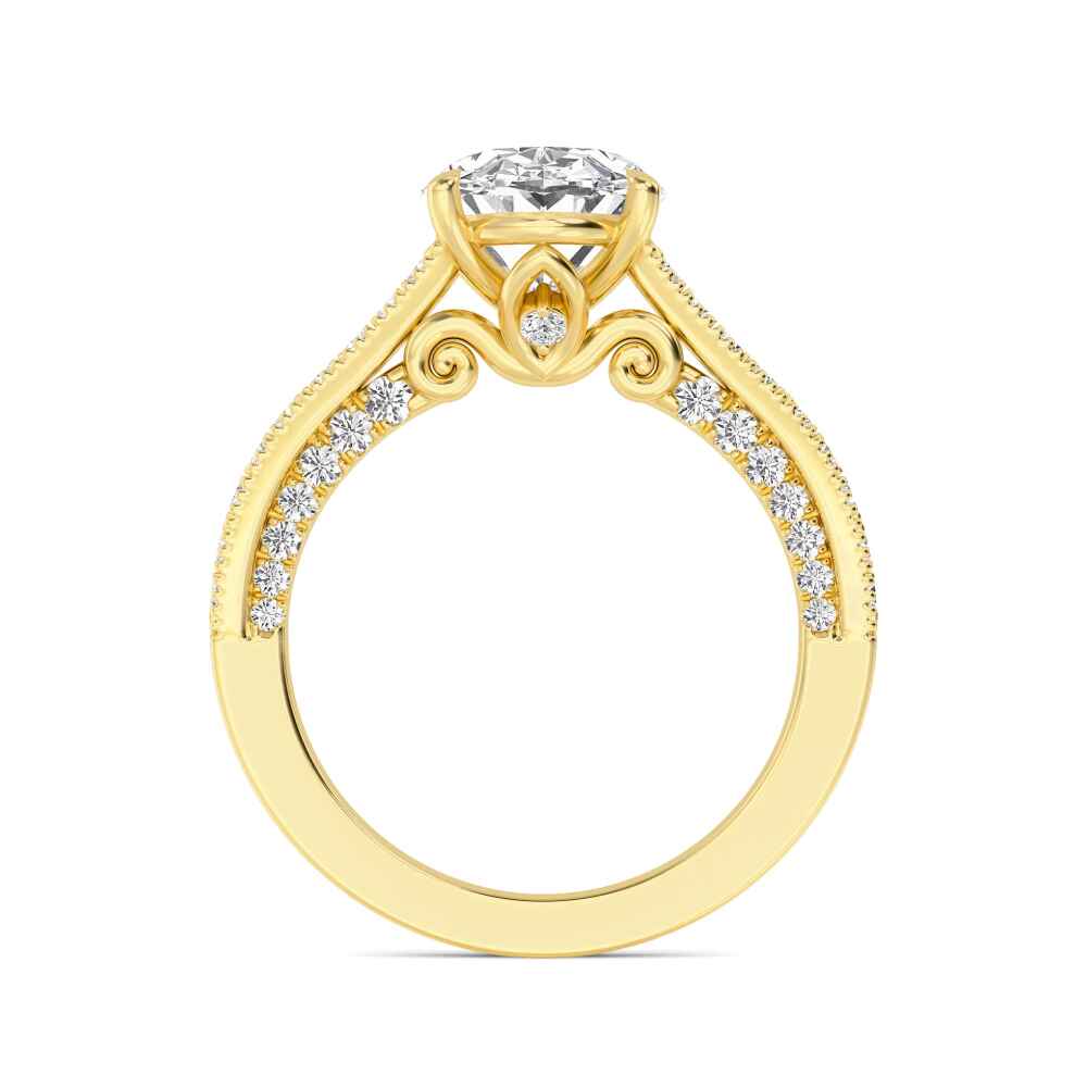 Fold, Four Prong Oval Solitaire, Pavé Band in Yellow Gold, oval, plain background, alternate view