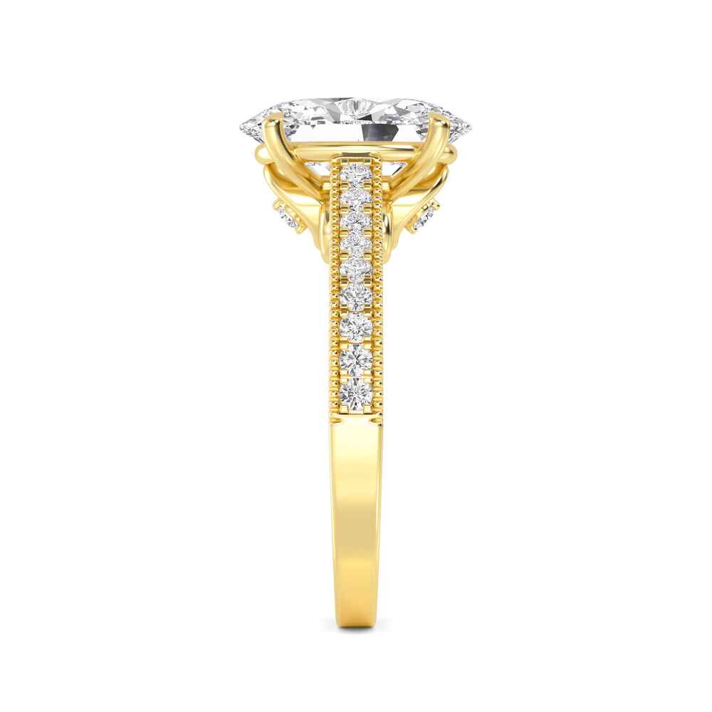 Fold, Four Prong Oval Solitaire, Pavé Band in Yellow Gold, oval, plain background, alternate view