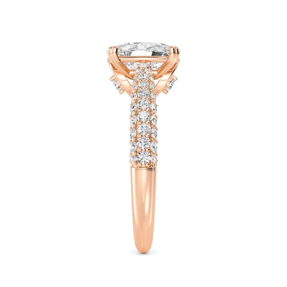 Gale, Four Prong Cushion Solitaire, Pavé Band in Rose Gold, cushion, plain background, alternate view