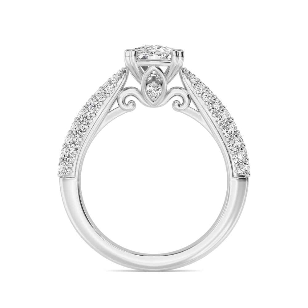 Gale, Four Prong Cushion Solitaire, Pavé Band in White Gold, cushion, plain background, alternate view