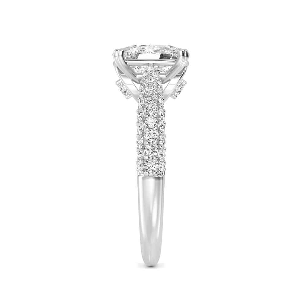 Gale, Four Prong Cushion Solitaire, Pavé Band in White Gold, cushion, plain background, alternate view