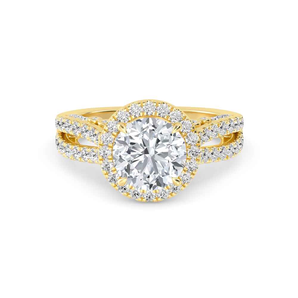 Heath, Round Halo, Pavé Split Shank in Yellow Gold, round, plain background