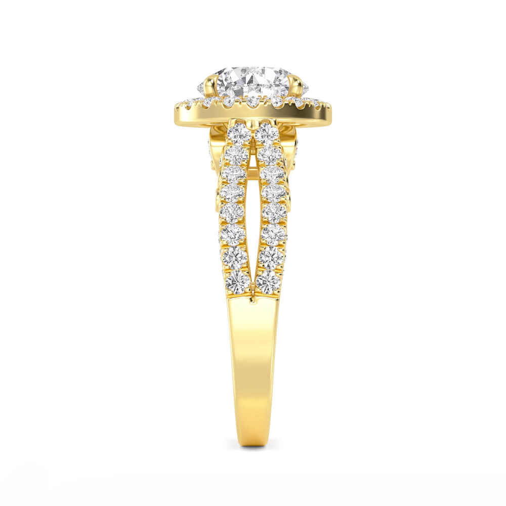 Heath, Round Halo, Pavé Split Shank in Yellow Gold, round, plain background, alternate view
