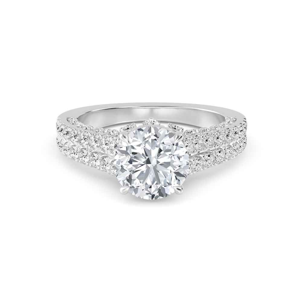Inlet, Four Prong Round Solitaire, Pavé Band in White Gold, round, plain background