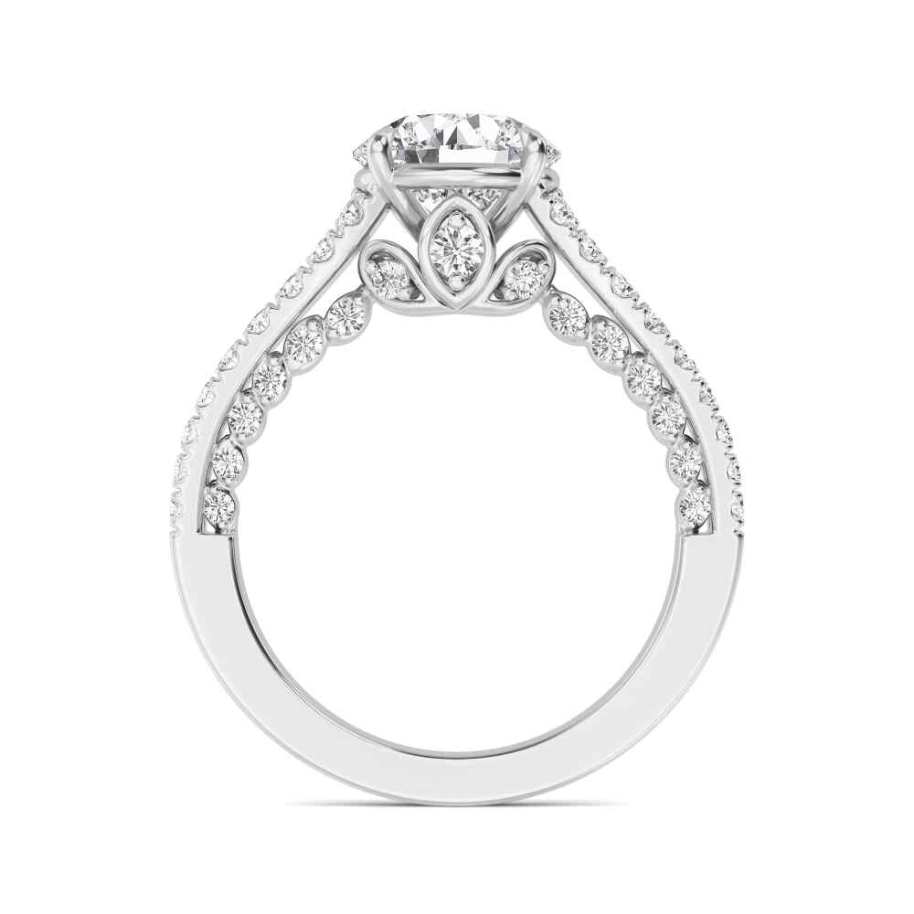Inlet, Four Prong Round Solitaire, Pavé Band in White Gold, round, plain background, alternate view