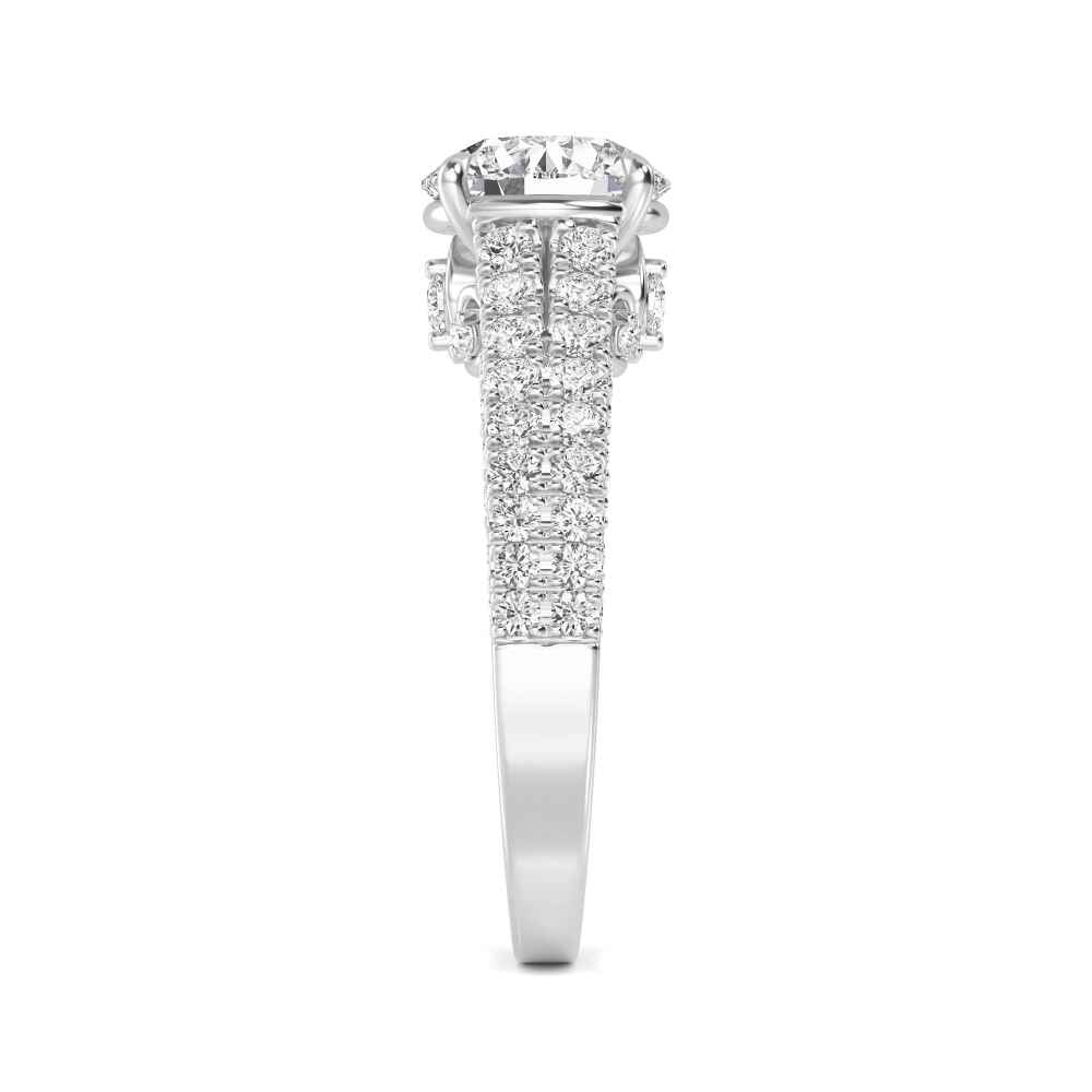 Inlet, Four Prong Round Solitaire, Pavé Band in White Gold, round, plain background, alternate view