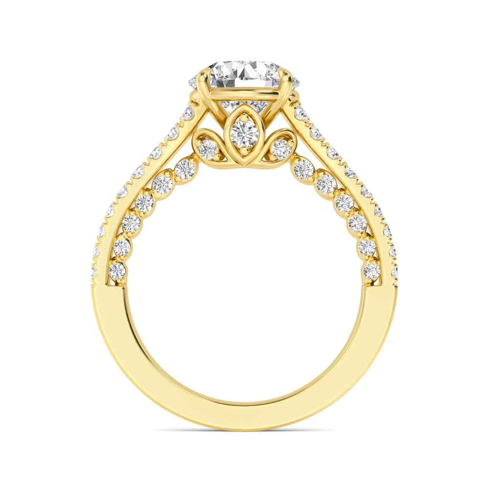 Inlet, Four Prong Round Solitaire, Three-Row Pavé Band in Yellow Gold, round, plain background, alternate view