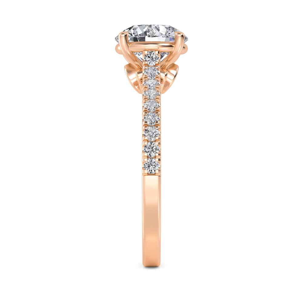 Keel, Four Prong Round Solitaire, Pavé Band in Rose Gold, round, plain background, alternate view