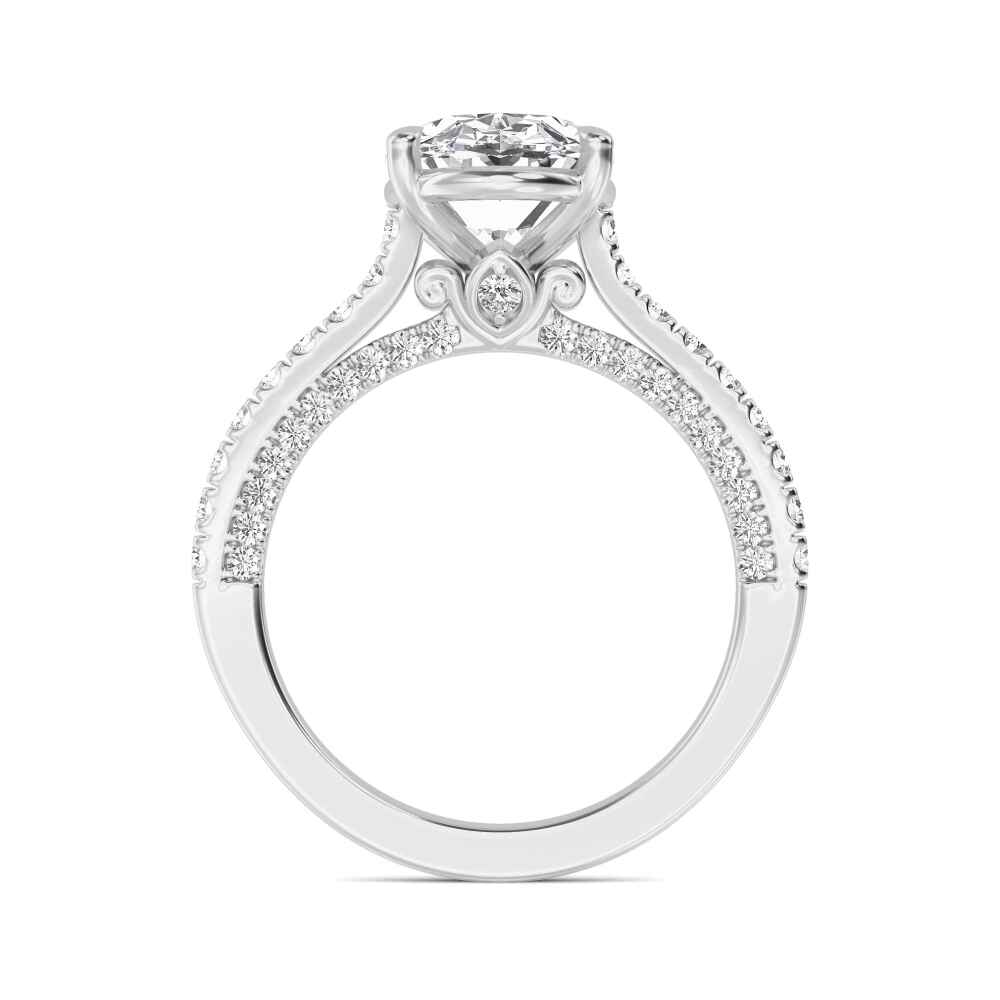 Thrush, Four Prong Oval Solitaire, Pavé Band in White Gold, oval, plain background, alternate view