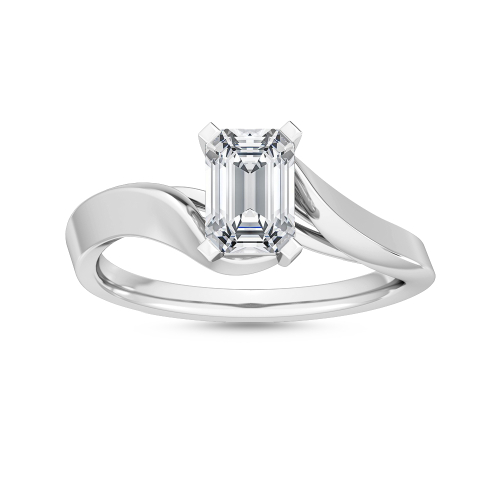Elder, Four Prong Emerald Solitaire, Bypass in White Gold, emerald, plain background