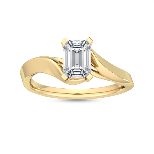 Elder, Four Prong Emerald Solitaire, Bypass in Yellow Gold, emerald, plain background
